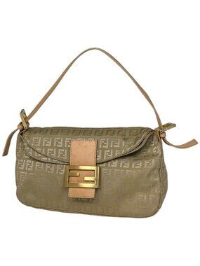 Fendi Handbag Zucchino Pattern Mamma Baguette Canvas Beige